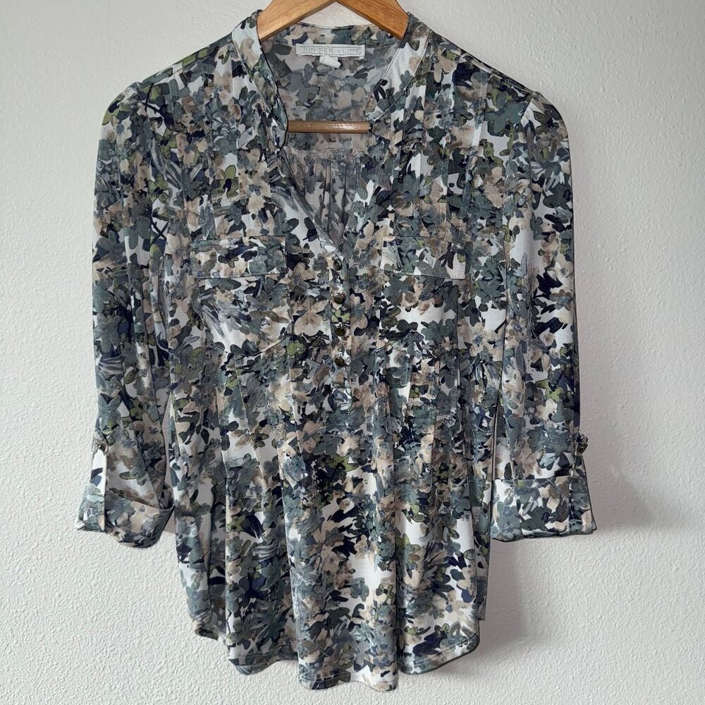 Juniper + Lime 3/4 Sleeve‎ No Iron Blouse Size PS